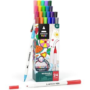 ARTEZA Kids Washable Markers, Bright Colors, 16 Brush Tip Erasable Marker Pens and 2 Eraser Pens, School Supplies for Kids Ages 3 and Up in Kuwait