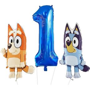 Toyland® Bluey & Bingo Foil Balloon Birthday Pack - 2 x 32" Character Balloons & 1 x 40" Number Balloon - Kids Party Decorations in Kuwait
