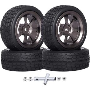 Preglued 1/10 On Road Racing Car Tires and Aluminum Wheels 12mm Hex OD 2.64" Compatible with Traxxas 4tec 2.0 Tamiya TT02 HPI HSP, Set of 4 (Color B)