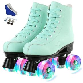 Roller Skates,Double Row Skates Adjustable Leather High-top Roller Skates Perfect Indoor Outdoor Adult Roller Skates with Bag