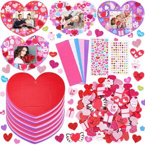 226 Pcs Valentine's Day DIY Picture Frames Craft Kit for Kids 24pcs Valentines Photo Frames with 200 Heart Flower Foam Stickers and Diamond Heart Sticker for Valentine's Day Party Favor Home Classroom in Saudi Arabia