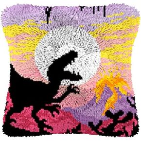 Latch Hook Kits Pillow Dinosaur Crochet Yarn Rug Pre-Printed Cushion DIY Needlework Pillowcase Hook and Latch Kit Christmas Home Sofa Decoration 43x43cm in Saudi Arabia