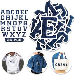 26 pcs Varsity Iron on Letters for Clothing and Accessories (Blue Color) - Large, Chenille Letter Patches - Preppy Patches for Jeans, Letterman Jackets Patches, T-Shirts, Backpacks in Kuwait