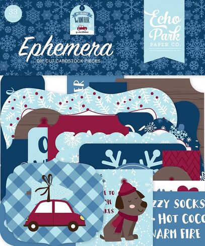 Echo Park Paper Company My Favorite Winter ephemera, red, blue, teal, tan in Saudi Arabia