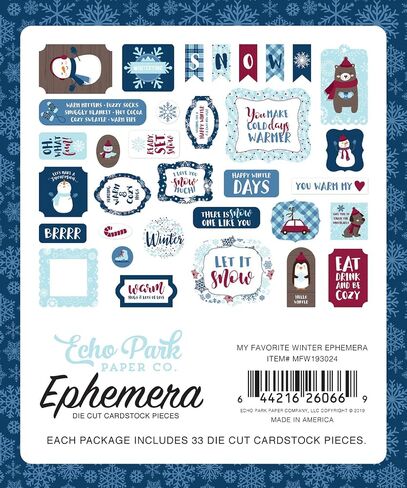 Echo Park Paper Company My Favorite Winter ephemera, red, blue, teal, tan in Saudi Arabia