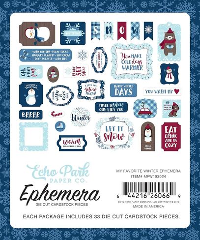 Echo Park Paper Company My Favorite Winter ephemera, red, blue, teal, tan in Saudi Arabia