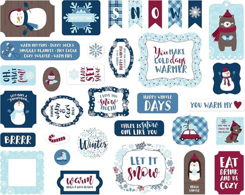Echo Park Paper Company My Favorite Winter ephemera, red, blue, teal, tan in Saudi Arabia