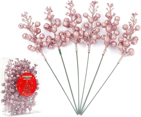 YYCRAFT Glitter Berries Stems, Artificial Berries Picks for Christmas Tree Ornaments, DIY Xmas Wreath, Crafts, Holiday and Home Decor(16 Pack, Black) in Kuwait