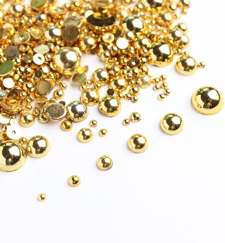 Mixed Sizes 2mm-8mm 1000pcs Imitation Pearls Half Ball Flatback Bead Loose Beads Gem Scrapbook Craft DIY Decorations (Mine Gold) in Kuwait