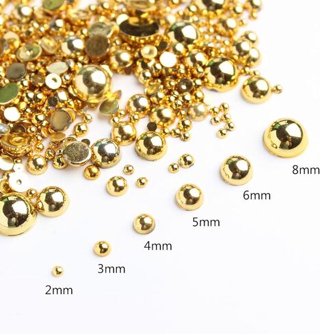 Mixed Sizes 2mm-8mm 1000pcs Imitation Pearls Half Ball Flatback Bead Loose Beads Gem Scrapbook Craft DIY Decorations (Mine Gold) in Kuwait