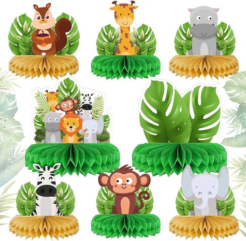قطع مركزية على شكل قرص العسل من حيوانات الغابة، 8 قطع لتزيين حمام الطفل سفاري لوازم حفلات خضراء حكيمة للأولاد والأطفال والحضانة البرية وغابة واحدة وديكور حفلات أعياد الميلاد in Kuwait