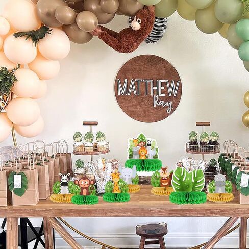 قطع مركزية على شكل قرص العسل من حيوانات الغابة، 8 قطع لتزيين حمام الطفل سفاري لوازم حفلات خضراء حكيمة للأولاد والأطفال والحضانة البرية وغابة واحدة وديكور حفلات أعياد الميلاد in Kuwait