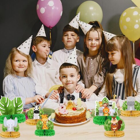 قطع مركزية على شكل قرص العسل من حيوانات الغابة، 8 قطع لتزيين حمام الطفل سفاري لوازم حفلات خضراء حكيمة للأولاد والأطفال والحضانة البرية وغابة واحدة وديكور حفلات أعياد الميلاد in Kuwait