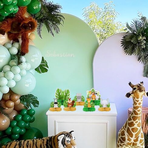 قطع مركزية على شكل قرص العسل من حيوانات الغابة، 8 قطع لتزيين حمام الطفل سفاري لوازم حفلات خضراء حكيمة للأولاد والأطفال والحضانة البرية وغابة واحدة وديكور حفلات أعياد الميلاد in Kuwait