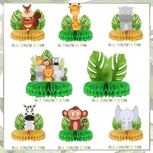 قطع مركزية على شكل قرص العسل من حيوانات الغابة، 8 قطع لتزيين حمام الطفل سفاري لوازم حفلات خضراء حكيمة للأولاد والأطفال والحضانة البرية وغابة واحدة وديكور حفلات أعياد الميلاد in Kuwait