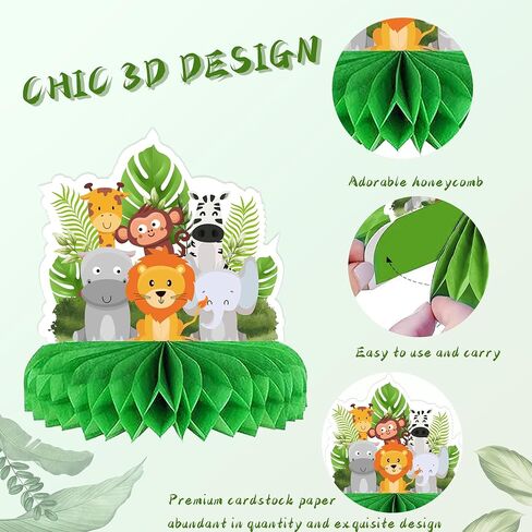 قطع مركزية على شكل قرص العسل من حيوانات الغابة، 8 قطع لتزيين حمام الطفل سفاري لوازم حفلات خضراء حكيمة للأولاد والأطفال والحضانة البرية وغابة واحدة وديكور حفلات أعياد الميلاد in Kuwait