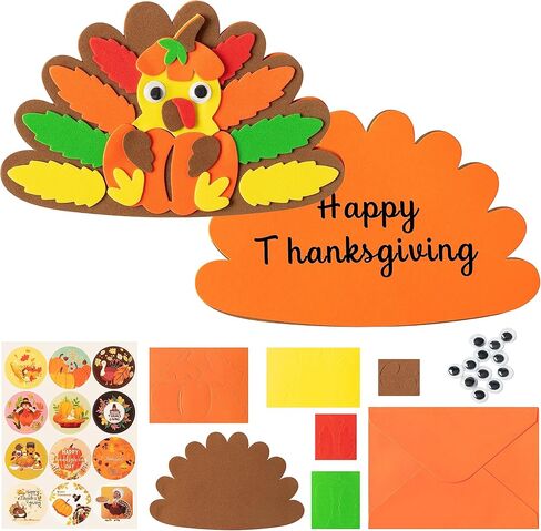 B1ykin عيد الشكر بطاقات الشكر مجموعة الحرف الرغوية للأطفال، DIY الخريف تركيا بطاقة الشكر مع المغلفات، 12 مجموعات DIY بطاقات المعايدة الخريف الحرف اليدوية للمدرسة الحزب الفصول الدراسية الأنشطة المنزلية اللوازم in Kuwait