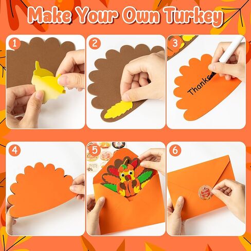 B1ykin عيد الشكر بطاقات الشكر مجموعة الحرف الرغوية للأطفال، DIY الخريف تركيا بطاقة الشكر مع المغلفات، 12 مجموعات DIY بطاقات المعايدة الخريف الحرف اليدوية للمدرسة الحزب الفصول الدراسية الأنشطة المنزلية اللوازم in Kuwait