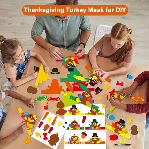 24 Sets Fall Turkey Headbands Fall Craft Kits DIY, Turkey Paper Hats Autumn Crown with Fall Leaf Turkey Pumpkin Pine Cone Feather Eyes Stickers Art Sets for Thanksgiving Kids Party Class Home Activity in Saudi Arabia