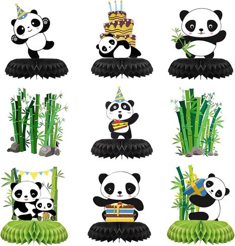 [9 عبوات] ديكورات حفلات الباندا، قطع مركزية على شكل خلية النحل، لوازم حفلات الباندا، ديكورات أعياد الميلاد للطاولة، ديكورات حفلات استقبال المولود الباندا للأطفال in Kuwait