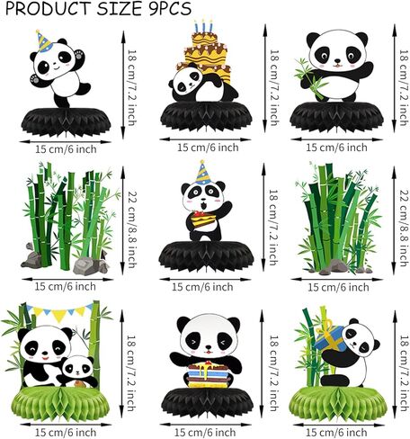 [9 عبوات] ديكورات حفلات الباندا، قطع مركزية على شكل خلية النحل، لوازم حفلات الباندا، ديكورات أعياد الميلاد للطاولة، ديكورات حفلات استقبال المولود الباندا للأطفال in Kuwait