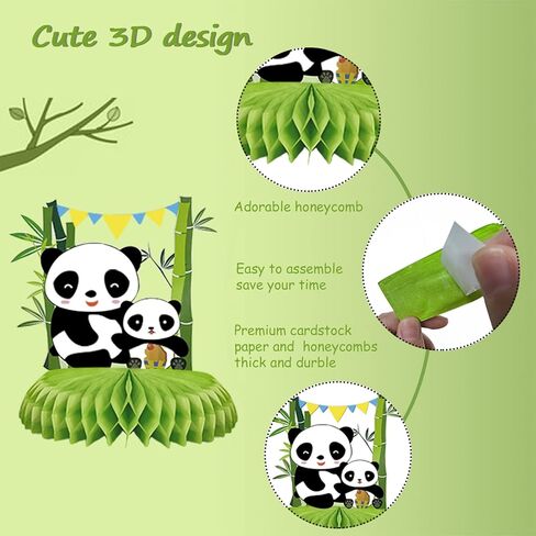 [9 عبوات] ديكورات حفلات الباندا، قطع مركزية على شكل خلية النحل، لوازم حفلات الباندا، ديكورات أعياد الميلاد للطاولة، ديكورات حفلات استقبال المولود الباندا للأطفال in Kuwait