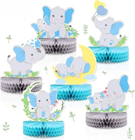 6 قطع من قطع مركزية على شكل فيل أزرق خلية نحل للأطفال من بيبي بوي إتس أ بوي زينة للطاولة زرقاء صغيرة بأشكال فيل أزرق لوازم حفلات أعياد الميلاد in Kuwait
