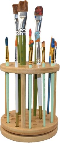 حامل فرشاة طلاء الخيزران الدوار 360 درجة من Yeeyeah - سعة كبيرة حامل فرشاة طلاء بالألوان المائية وحامل عرض ومنظم للمكتب والفنون والحرف اليدوية in Kuwait