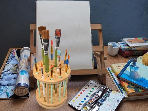 حامل فرشاة طلاء الخيزران الدوار 360 درجة من Yeeyeah - سعة كبيرة حامل فرشاة طلاء بالألوان المائية وحامل عرض ومنظم للمكتب والفنون والحرف اليدوية in Kuwait