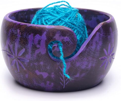 Inanosa Large Wooden Yarn Bowls for Crocheting, Knitting | Crochet Yarn Bowl Blue | Yarn Storage Bowl, Holder | Craft Supplies & Crochet Gifts in Kuwait