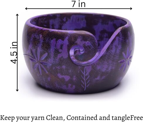 Inanosa Large Wooden Yarn Bowls for Crocheting, Knitting | Crochet Yarn Bowl Blue | Yarn Storage Bowl, Holder | Craft Supplies & Crochet Gifts in Kuwait