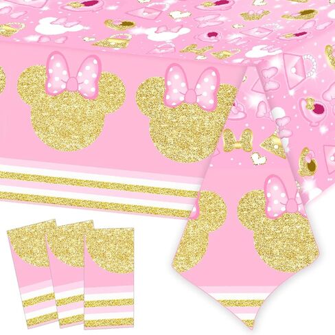 مفرش طاولة حفلات عيد الميلاد ميني باللون الوردي والذهبي من BIGKEOKI، مفرش طاولة لحفلات أعياد الميلاد، ديكورات حفلات عيد الميلاد مقاس 86.6 * 51.2 بوصة (3 قطع) in Kuwait