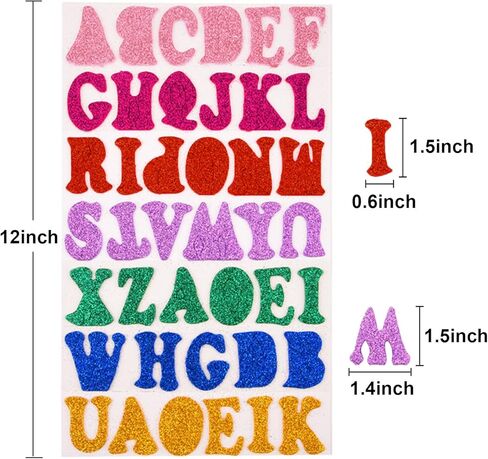 328 قطعة ملصقات إسفنجية لامعة ذاتية اللصق حروف أبجدية ملصقة، 7 ألوان عشوائية، 8 ورقات in Kuwait