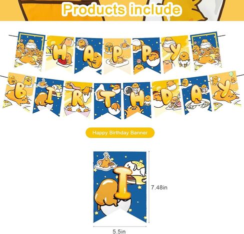 Gudetama Party Decorations,Birthday Supplies For Lazy Egg Includes Banner Cake Topper 12 Cupcake Toppers 18 Balloons in Saudi Arabia
