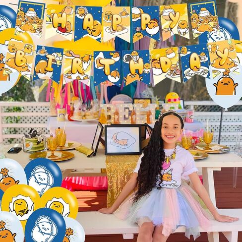 Gudetama Party Decorations,Birthday Supplies For Lazy Egg Includes Banner Cake Topper 12 Cupcake Toppers 18 Balloons in Saudi Arabia