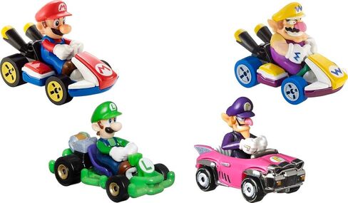 Hot Wheels Mario Kart Vehicle 4-Pack, Set of 4 Fan-Favorite Characters Includes 1 Exclusive Model, Collectible Gift for Kids & Fans Ages 3 Years Old & Up in Saudi Arabia