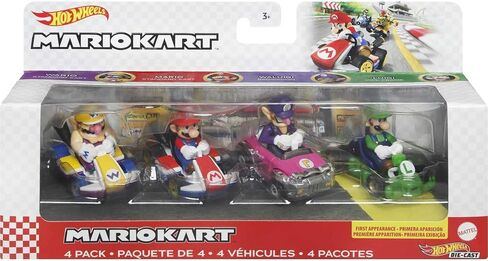 Hot Wheels Mario Kart Vehicle 4-Pack, Set of 4 Fan-Favorite Characters Includes 1 Exclusive Model, Collectible Gift for Kids & Fans Ages 3 Years Old & Up in Saudi Arabia