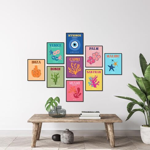 ملصقات فنية جدارية للسفر من Teevoc بمقاس 20.32 سم × 25.4 سم غير مؤطرة، 9 قطع ملونة من Preppy لديكور الغرفة الجمالية، ملصقات فنية جمالية Preppy، ملصق مسكن جامعي وردي، مجموعة من 9 بدون إطار in Kuwait