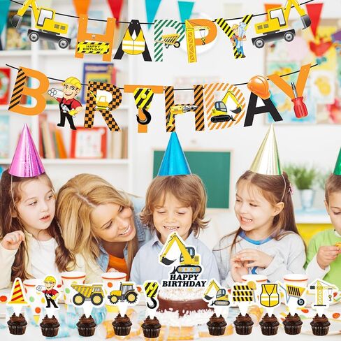 33pcs Construction Birthday Decorations For Boys construction Party Supplies For 1st 2nd Boys Birthday Excavator Construction Balloons, Birthday Banner Cake Toppers For Kids Birthday Party Decor in Saudi Arabia
