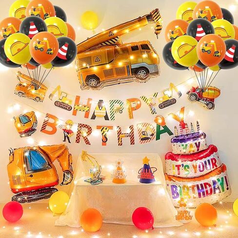 33pcs Construction Birthday Decorations For Boys construction Party Supplies For 1st 2nd Boys Birthday Excavator Construction Balloons, Birthday Banner Cake Toppers For Kids Birthday Party Decor in Saudi Arabia