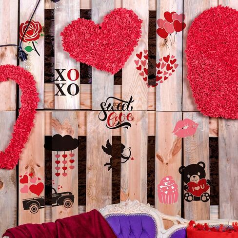 Whaline 30Pcs Small Valentine's Day Stencils Reusable Plastic Valentine Painting Templates Love Heart Rose Be Mine Drawing Templates for Valentines Wedding Anniversary DIY Painting on Wood in Saudi Arabia