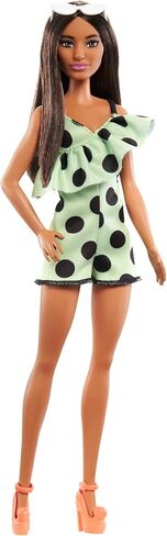 Barbie Fashionistas Doll #200 with Brunette Hair, Lime Green Polka Dot Romper & Barbie Accessories in Saudi Arabia