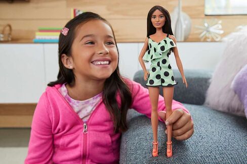 Barbie Fashionistas Doll #200 with Brunette Hair, Lime Green Polka Dot Romper & Barbie Accessories in Saudi Arabia