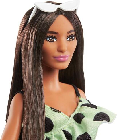 Barbie Fashionistas Doll #200 with Brunette Hair, Lime Green Polka Dot Romper & Barbie Accessories in Saudi Arabia
