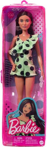Barbie Fashionistas Doll #200 with Brunette Hair, Lime Green Polka Dot Romper & Barbie Accessories in Saudi Arabia