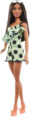 Barbie Fashionistas Doll #200 with Brunette Hair, Lime Green Polka Dot Romper & Barbie Accessories in Saudi Arabia
