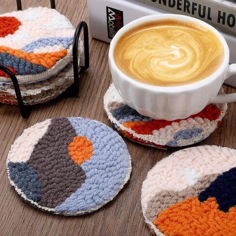 Welltop Punch Needle Coasters Kit, 6 Pattern Embroidery Punch Needle, Punch Needle Embroidery Kit for Beginners and Adults in Kuwait