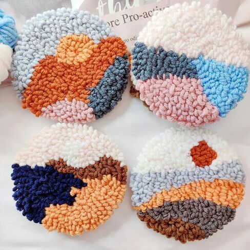 Welltop Punch Needle Coasters Kit, 6 Pattern Embroidery Punch Needle, Punch Needle Embroidery Kit for Beginners and Adults in Kuwait