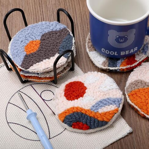 Welltop Punch Needle Coasters Kit, 6 Pattern Embroidery Punch Needle, Punch Needle Embroidery Kit for Beginners and Adults in Kuwait