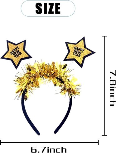 كيو اي سي اي 6 قطع من شريط رأس السنة الجديدة السعيدة، شريط رأس لامع مزين بالترتر على شكل نجمة وليلة رأس السنة الجديدة، رأس ذهبية وفضية لتزيين حفلات عيد الميلاد والكرنفال in Kuwait